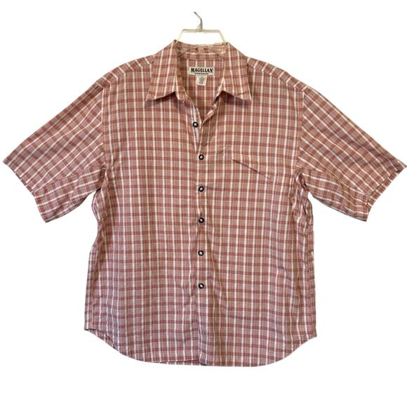 Magellan Shirt Medium Orange‎ Plaid Button Up Fishing Vented Outdoor Cabincore - Picture 1 of 6